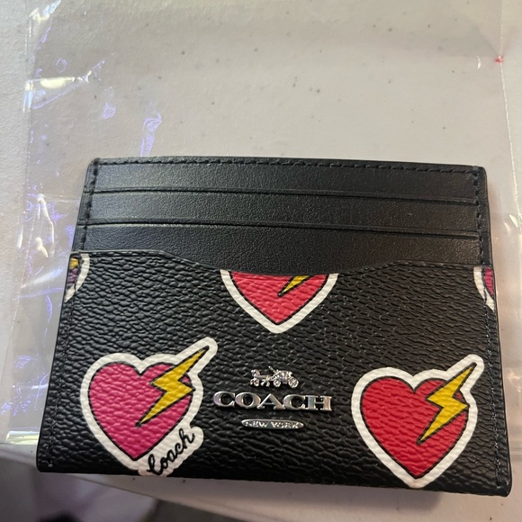 New Coach Black Card Holder with Colorful Accents - Picture 1 of 2